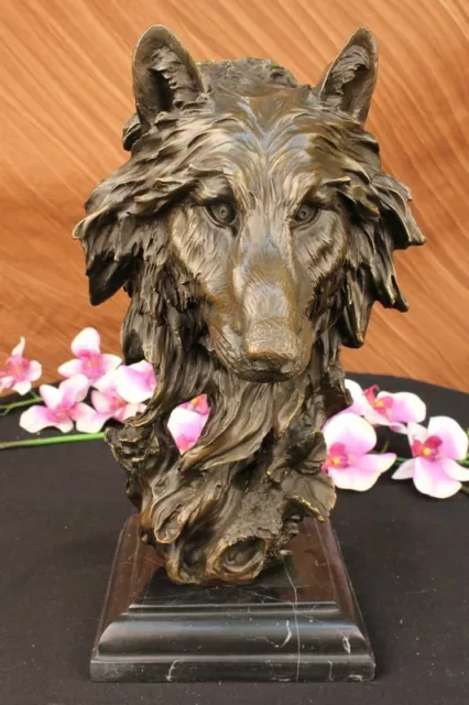 Bronze Sculpture,Hand Made Statue Animal Large Signed Lopez Wolf Art Deco Decor