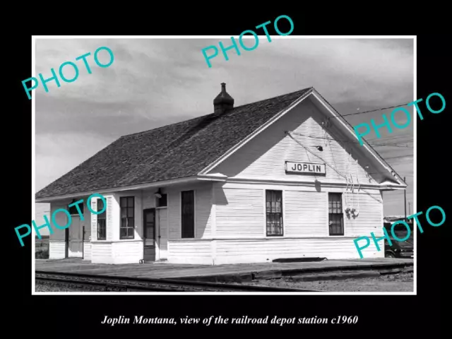 OLD LARGE HISTORIC PHOTO OF JOPLIN MONTANA THE RAILROAD DEPOT STATION c1960