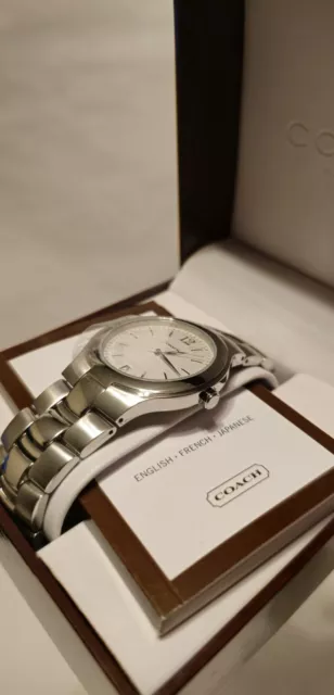 Coach Men Stainless Steel & Band White Dial Swiss Quartz Date Watch New Nver Wrn 2