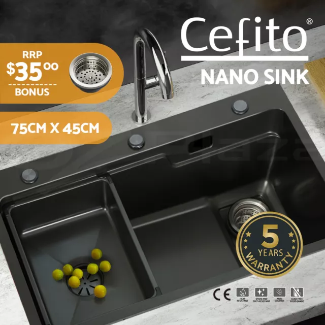 Cefito Kitchen Sink Basin Stainless Steel Under/Top/Flush Mount Bowl 750X450MM