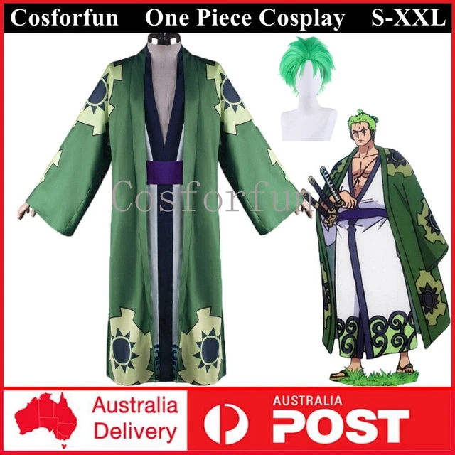 ANIME ONE PIECE Roronoa Zoro Cosplay Costume Wig Kimono Robe Outfits