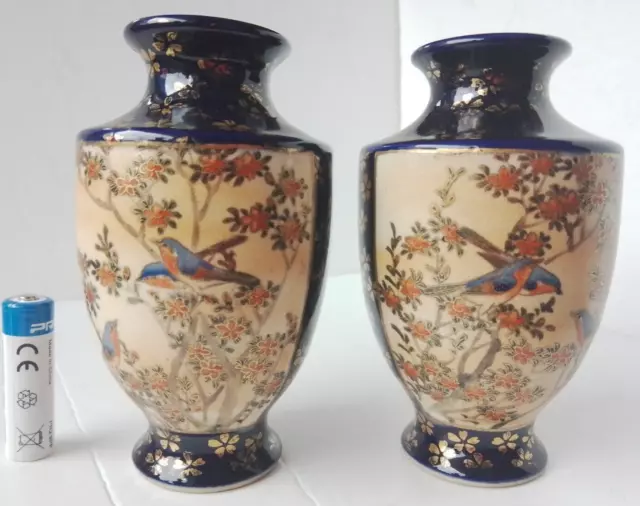 Outstanding Pair of 19c Meiji Pd. Japanese Satsuma Hand Painted Vases - Signed