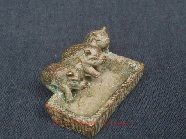 Collection Chinese Old Bronze Carving Lovely Pig Feed Paperweight Decoration