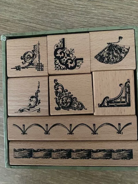 Anna Griffin Wood Mount Stamp set - 8 rubber stamps