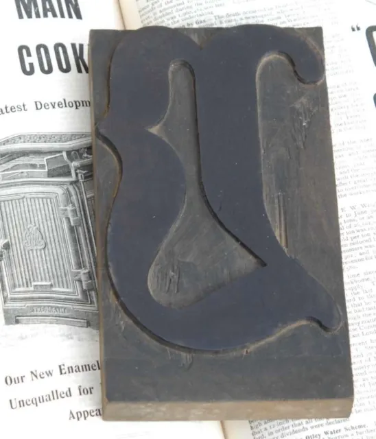 HUGE "V" blackletter 7.09" handcarved woodtype printing block letterpress ABC