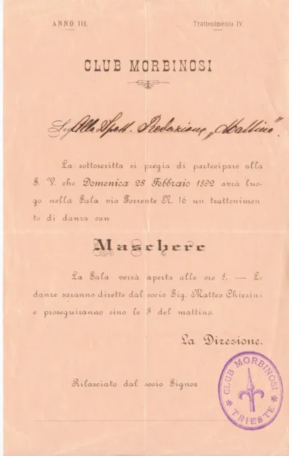 🌎 Club Morbinosi Trieste 1892 Maschere Trattenimento Danzante Timbro 🌍