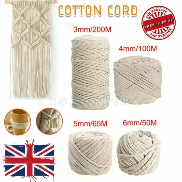 2/3/4/5/6mm Natural Cotton Rope Cord String Twisted Craft Macrame DIY Decoration