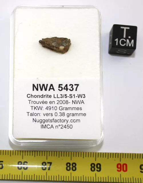 Talon de Météorite NWA 5437 dans une boite - Chondrite L/LL 3.5 (0.38 g - 016 *)