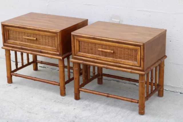 Vintage Pair of American of Martinsville TLC Rattan Bamboo Wicker Nightstands 3