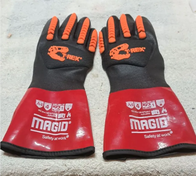 Lot of 12 Magid T-REX TRX948 Impact Chemical Resistant Gloves Cut Level A4 Small