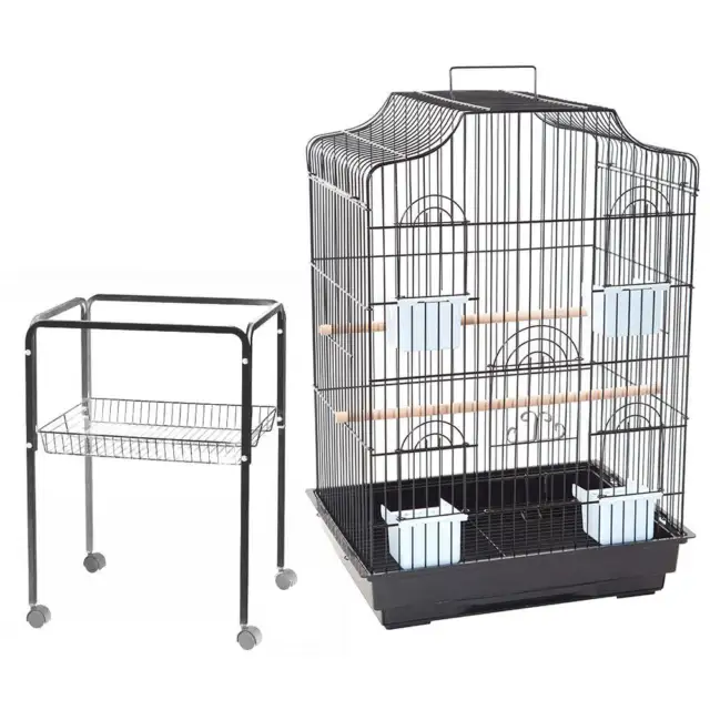 Pet Bird Cage with stand Parrot Aviary Canary Budgie Finch Perch Black Portable