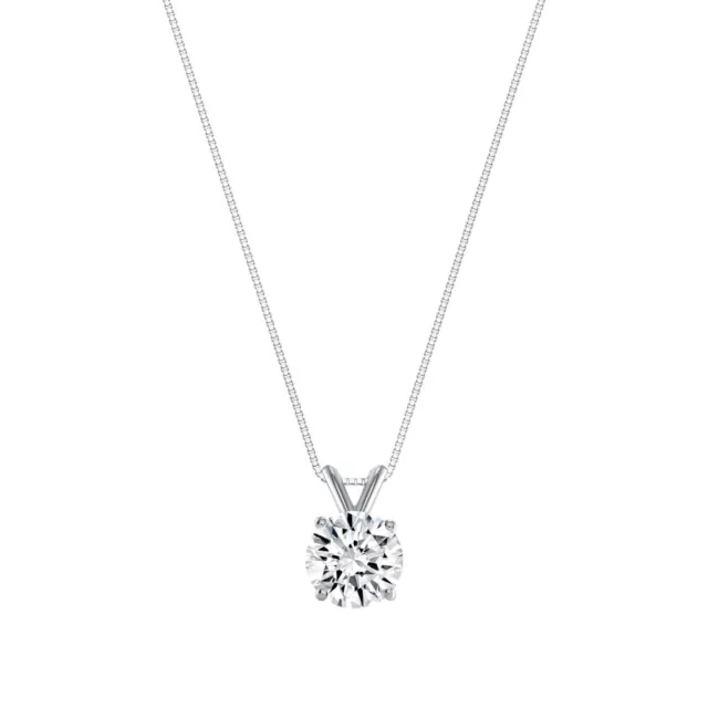 1.25 Ct Round 14K White Gold Created Diamond Solitaire Pendant Necklace 18"