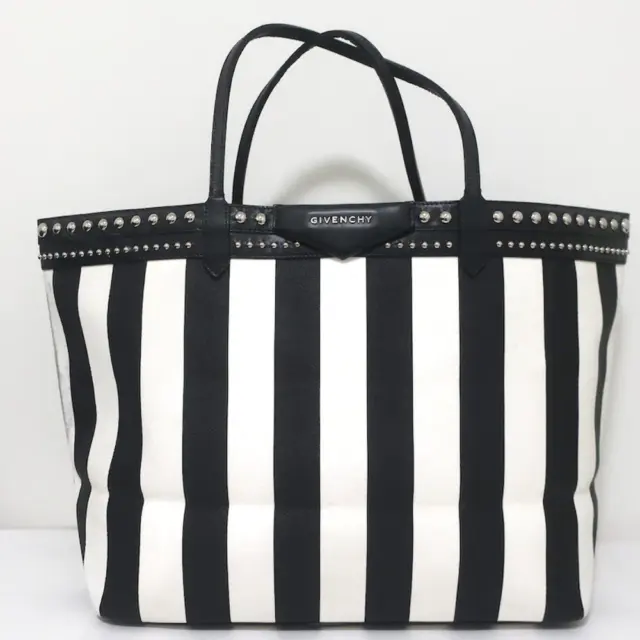 Givenchy Large Antigona Tote Black & White Striped Coated Canvas Shoulder Bag 2