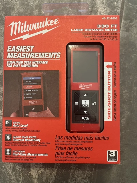 Milwaukee 48-22-9803 330' Laser Distance Meter, 3 Position Auto-Detecting Lever 