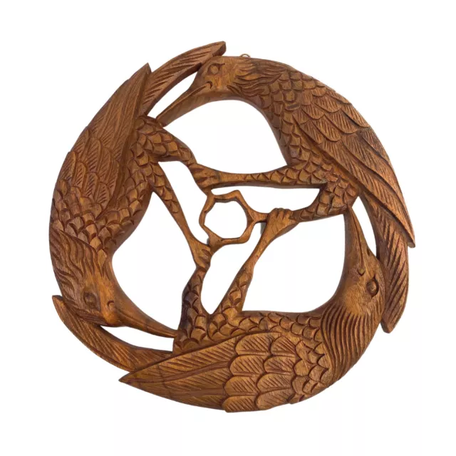 Gothic Birds Crow Raven Corvus Panel Wall Art Sculpture Round Hand Carved wood