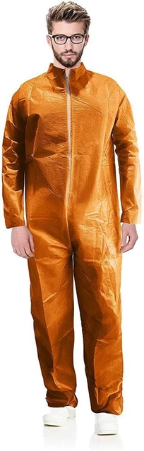 Disposable Coveralls 74 Long. Pack of 5 Orange Adult Industrial PPE Workwear