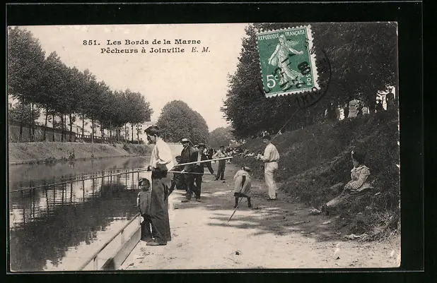 CPA Joinville, Pêcheurs à les Bords de la Marne 1909