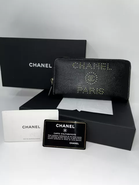 CHANEL CAVIAR BLACK Leather CC Deauville Zip CC Studs Zip Around Long Wallet  £747.95 - PicClick UK