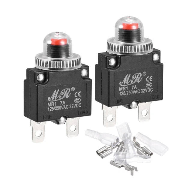 Circuito Sovraccarico Protettore Kit 7A AC125/250V DC32V Premi Pulsante 2 Set
