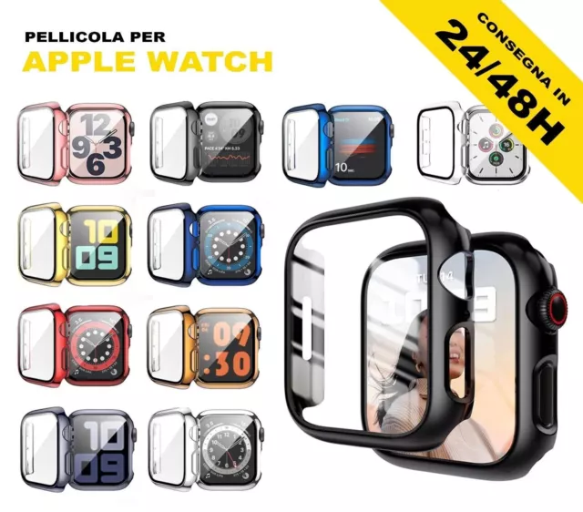Custodia Cover + Pellicola Vetro Temperato Per Apple Watch 1 2 3 4 5 6 7 Se