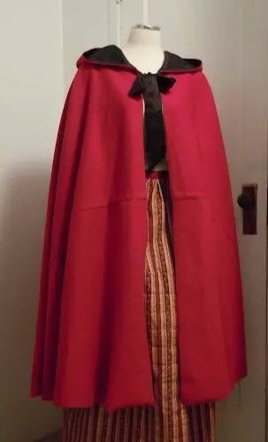 New Red Men's Cape Late 18th to Early 19th Century Wool Cloak Fatima Industries