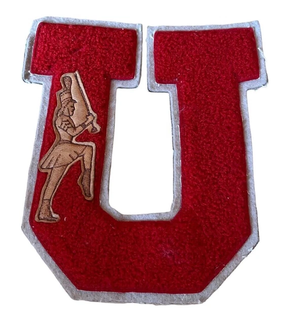 VINTAGE SCHOOL LETTER U PATCH from Letterman's jacket Band Drum Major Red Gray