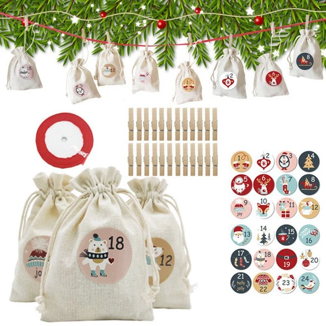 2X(Weihnachts-Adventskalender-, GeschenktüTen, DIY-Weihnachts-Countdown-Weihnach