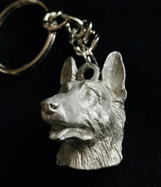 Pewter German Shepard Dog Puppy Silver Metal Figurine Keychain K