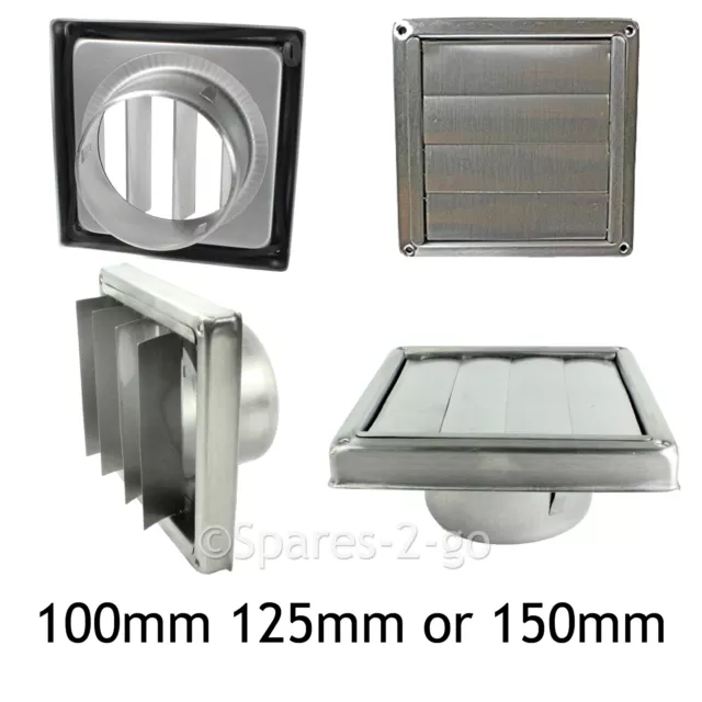 Stainless Steel Square Grille Gravity Flaps Wall Air Vent Outlet 100 125 150mm