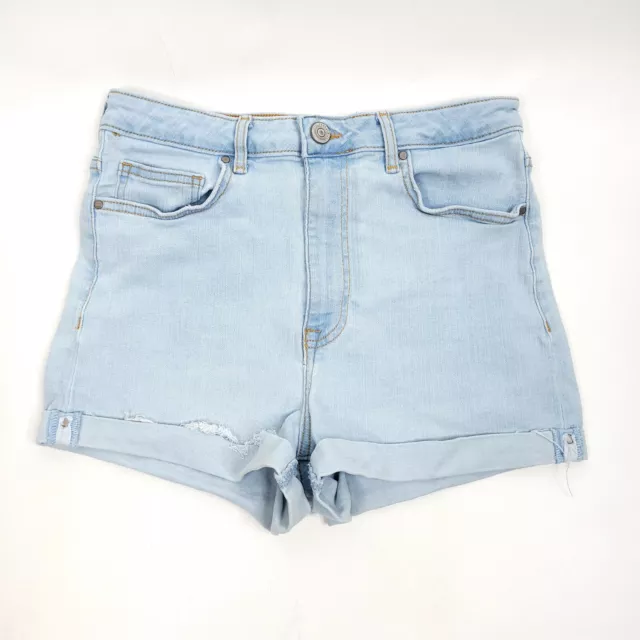 Forever 21 Womens Denim Shorts 29 Blue High Waist Cuffed Stretch Jean Light Wash