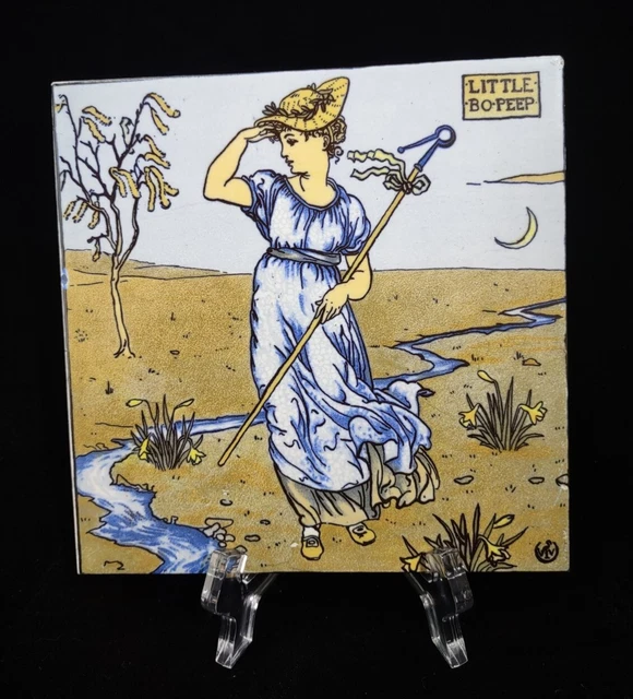 Vtg Little Bo-Peep Walter Crane Ceramic Tile Mosaic Tile Co. 6" Zanesville OH