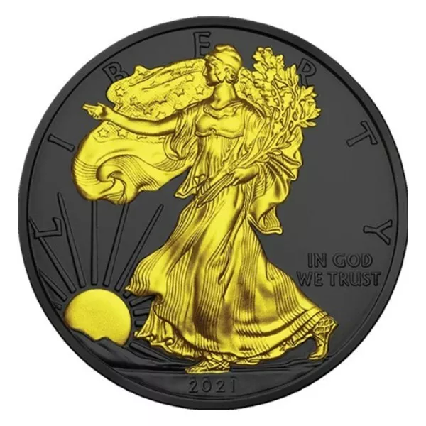 1 Oz Silver Coin 1$ 2021 American Silver Eagle - Golden Enigma Black Ruthenium