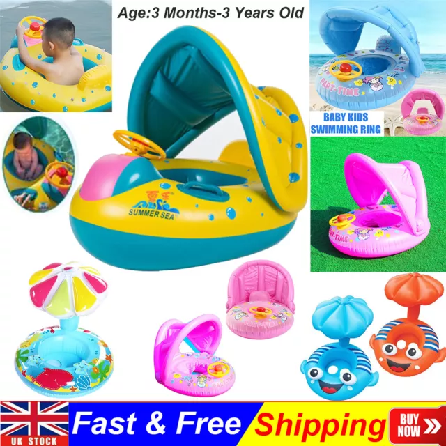 Inflatable Swimming Ring Baby Pool Float Boat with Canopy Sunshade Swim Circle