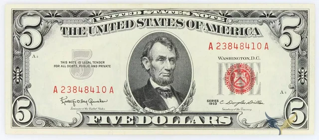 1963 $5 Legal Tender Note Red Seal Fr 1536