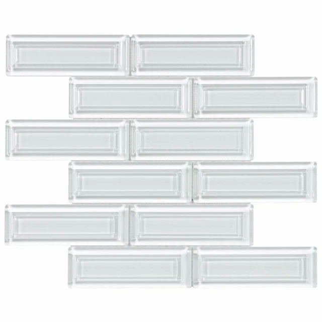Modern 2X6 Beveled Subway White Glossy Molded Glass Mosaic Tile MTO0514