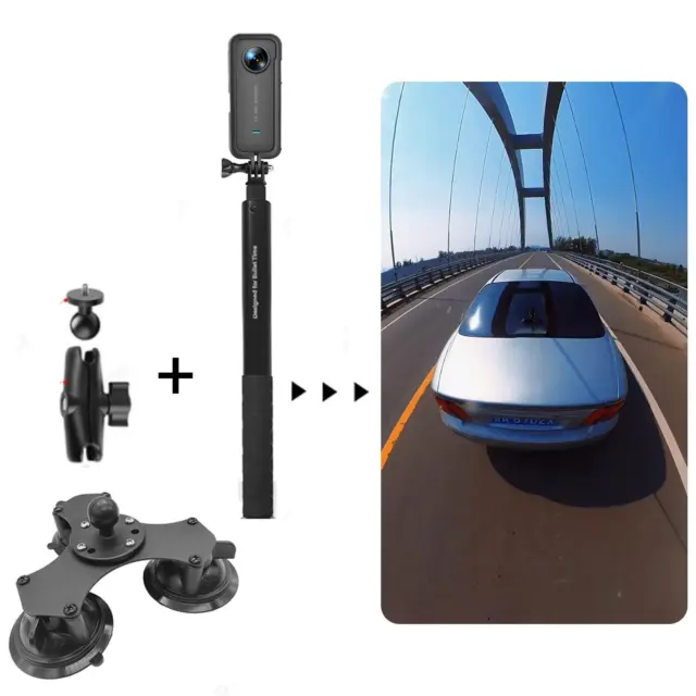 Dual FCar Suction Cup Cam Holder Invisible Selfie Stick For Insta 360 Go Pro