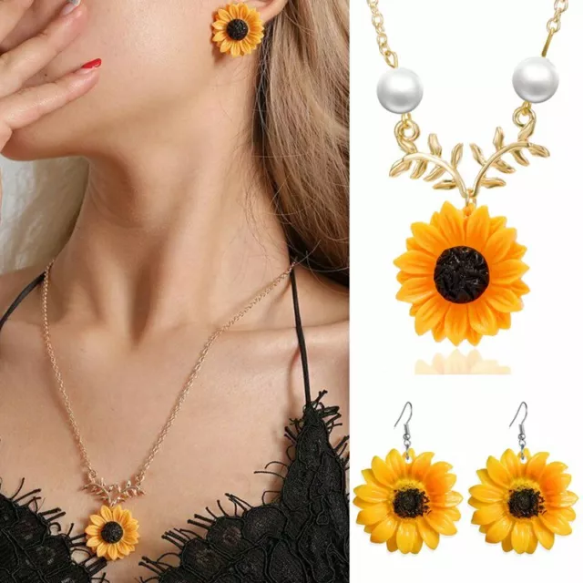 Fashion Sunflower Pearl Pendant Necklace Earrings Women Wedding Jewelry Gifts