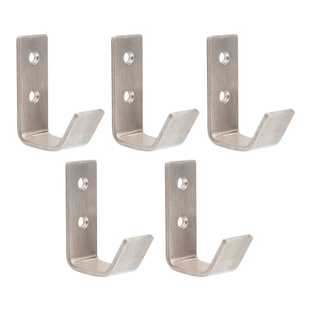 Coat Hang, Coat Hook, Single Prong, Brushed Stainless Steel Silver 5X Pack
