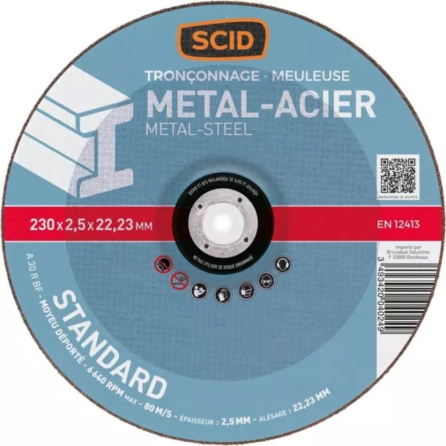 Disque à tronçonner acier métal métaux ° 230 mm SCID