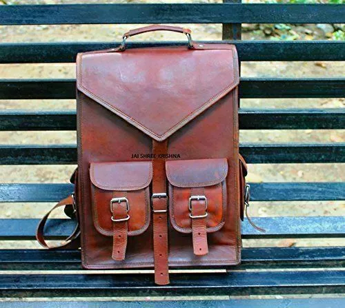 Genuine Leather Mens Vintage Laptop Backpack Rucksack Messenger Bag Satchel New