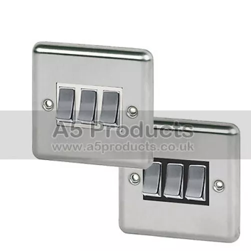 10 Amp Light Switch 3 Gang 2 Way in Satin Brushed Matt Chrome CLASSIC Style