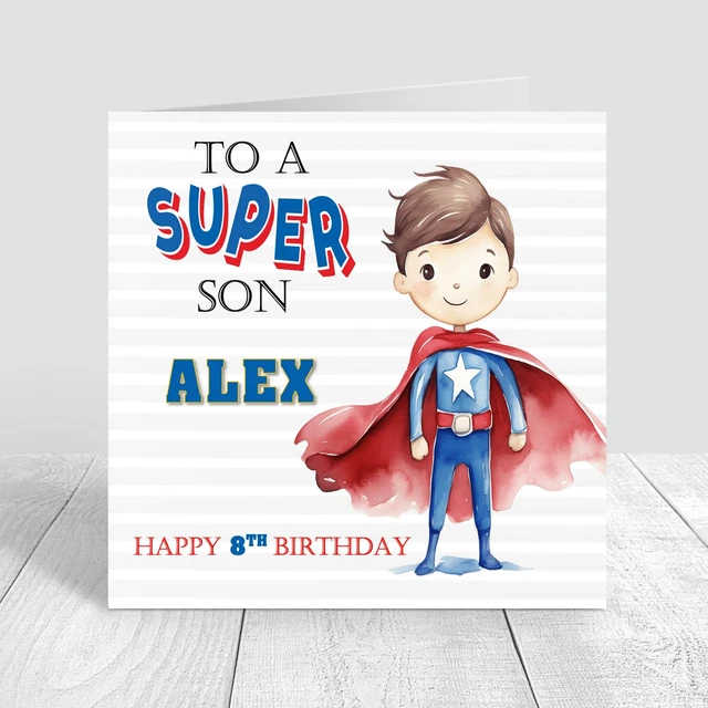 Biglietto di auguri di compleanno per nipote acquisito, cuori blu personalizzati con versi, QUALSIASI ETÀ - Italia