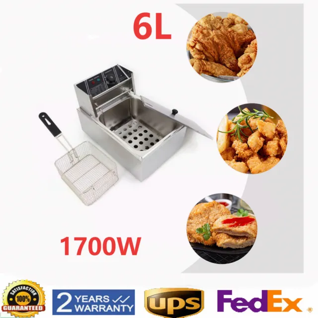 6L Electric Deep Fryers Stainless Steel 1700W Home Commercial Countertop Cooker