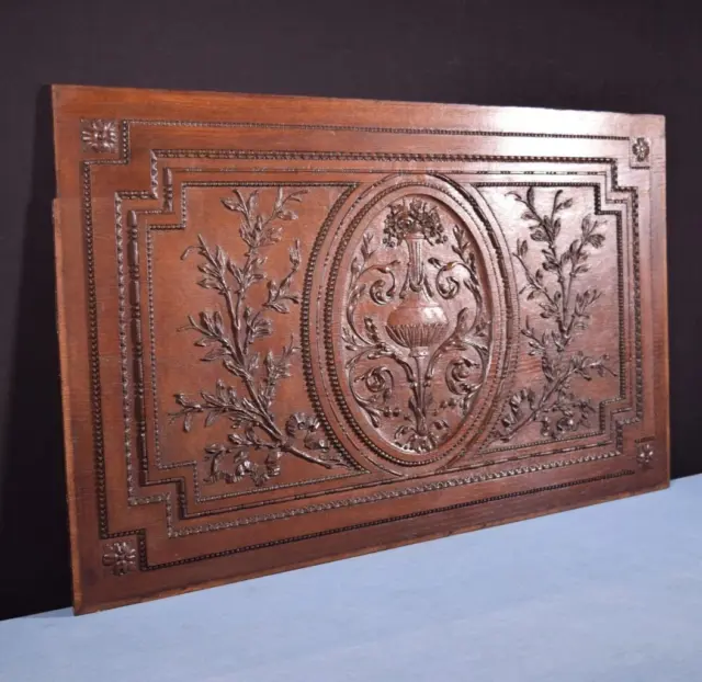 *43" Large French Antique Highly Carved Panel Solid Oak Wood with Flowers