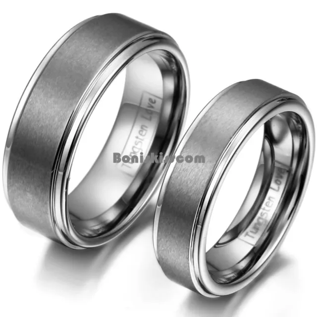 Comfort Fit Matte Finished Ridged Edges Tungsten Carbide Ring Wedding Band