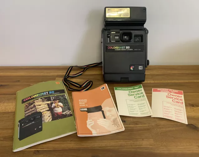 Vintage Kodak Colorburst 50 Instant Camera + Kodak Instant Flash C Made in USA