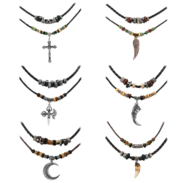 Tribe Unisex Adjustable Hemp Leather Necklace Choker Feather Cross Charm Dangle