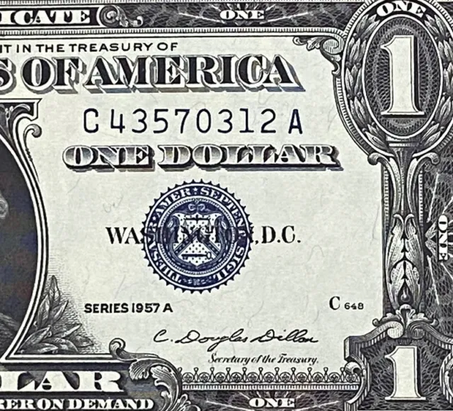 1957A  $1 Dollar Silver Certificate (Blue Seal) Block C-A , Uncirculated