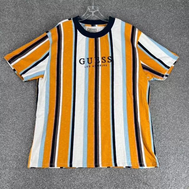 GUESS SHIRT EXTRA Large Yellow Los Angeles Striped Originals Retro Crew ...