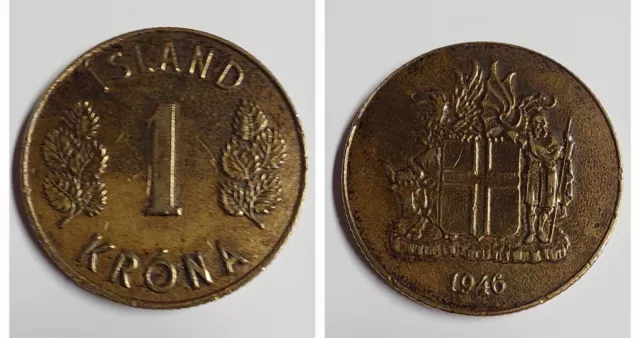 Island - 1 Krone (Krona) Münze - 1946